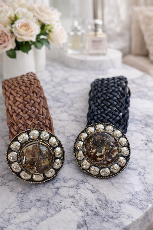 Leren gevlochten Boho riem Zwart