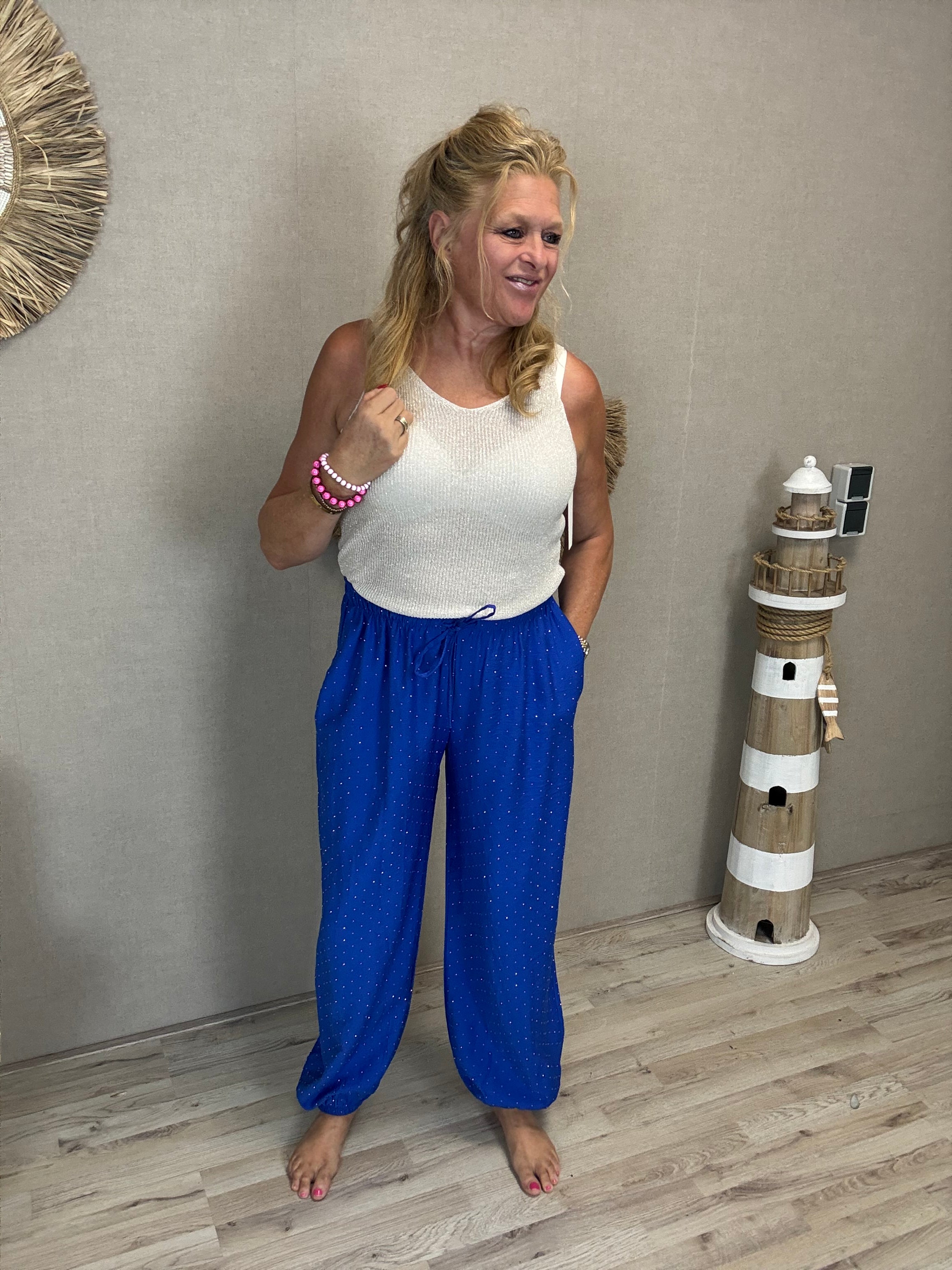 Strass Boho Broek Kobaltblauw