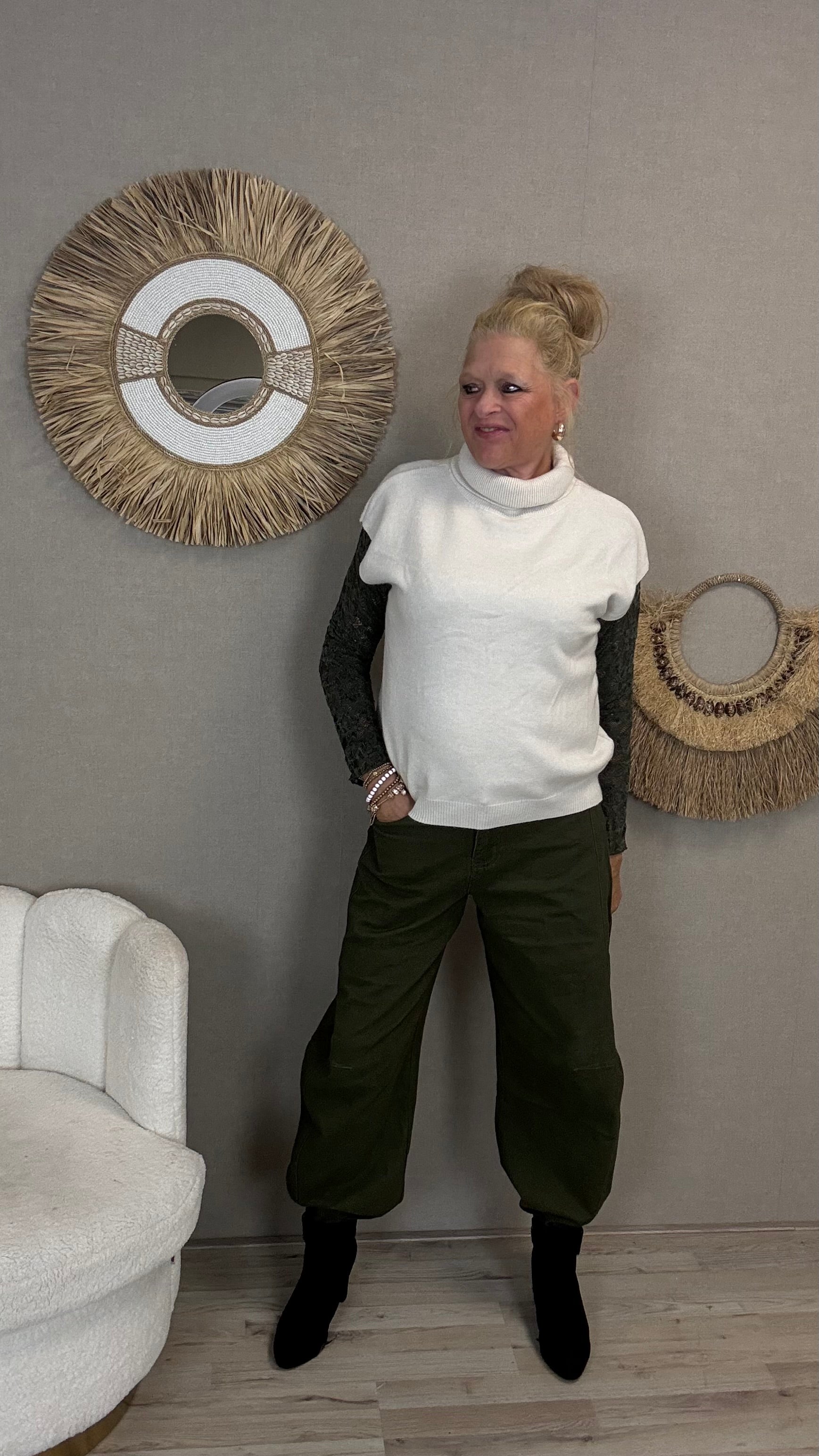 Coltruitje met korte mouwen-Off White
