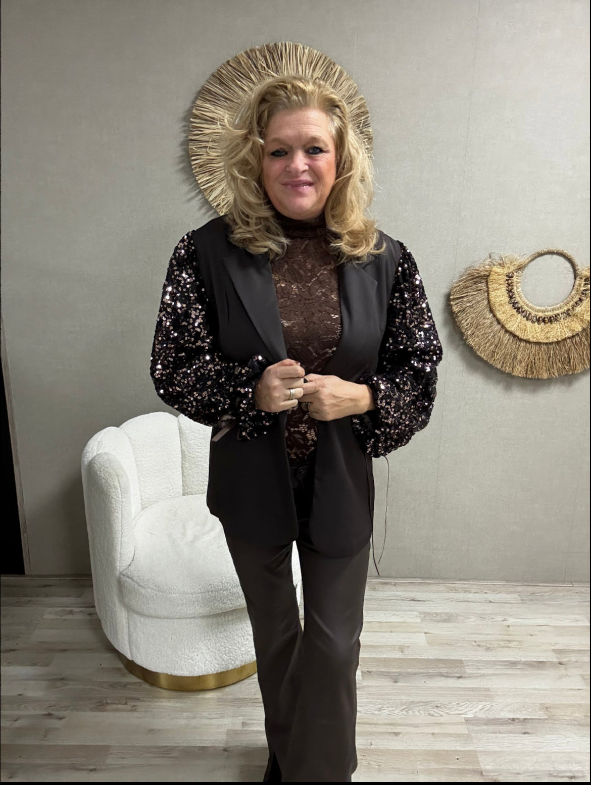 Blazer met pailletten mouwen Choco