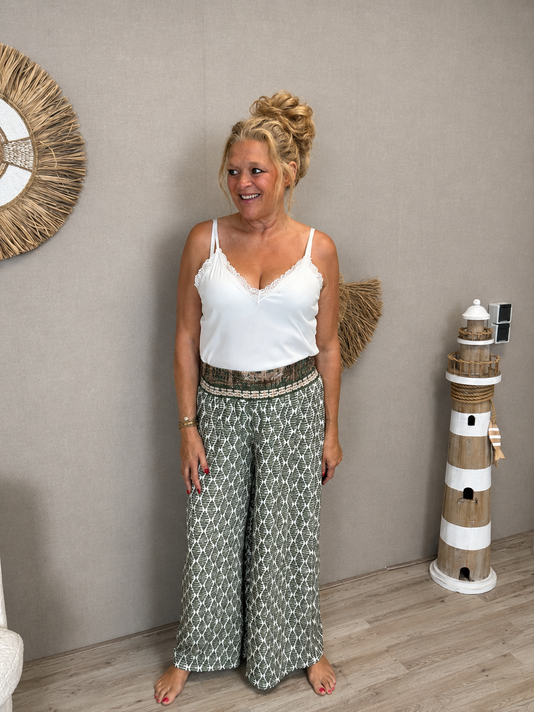 Boho Chic Palazzo Broek –Groen/Wit