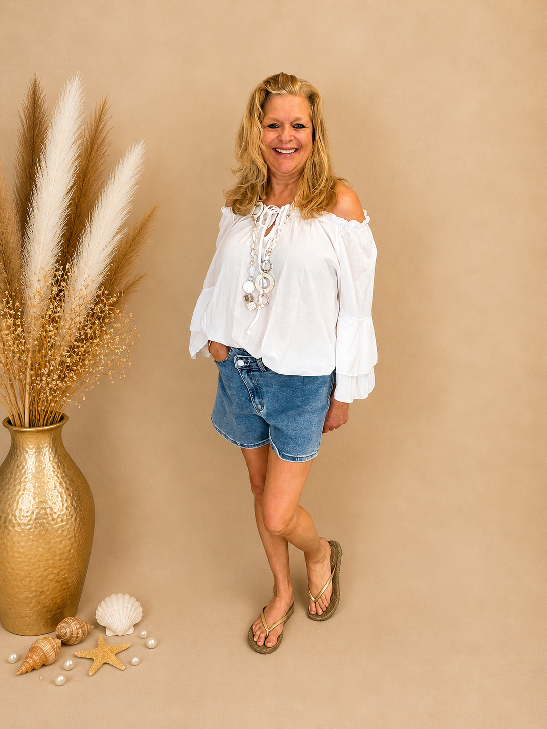 Blouse Kitty met Ruffle mouwtjes Wit - Nancfashion