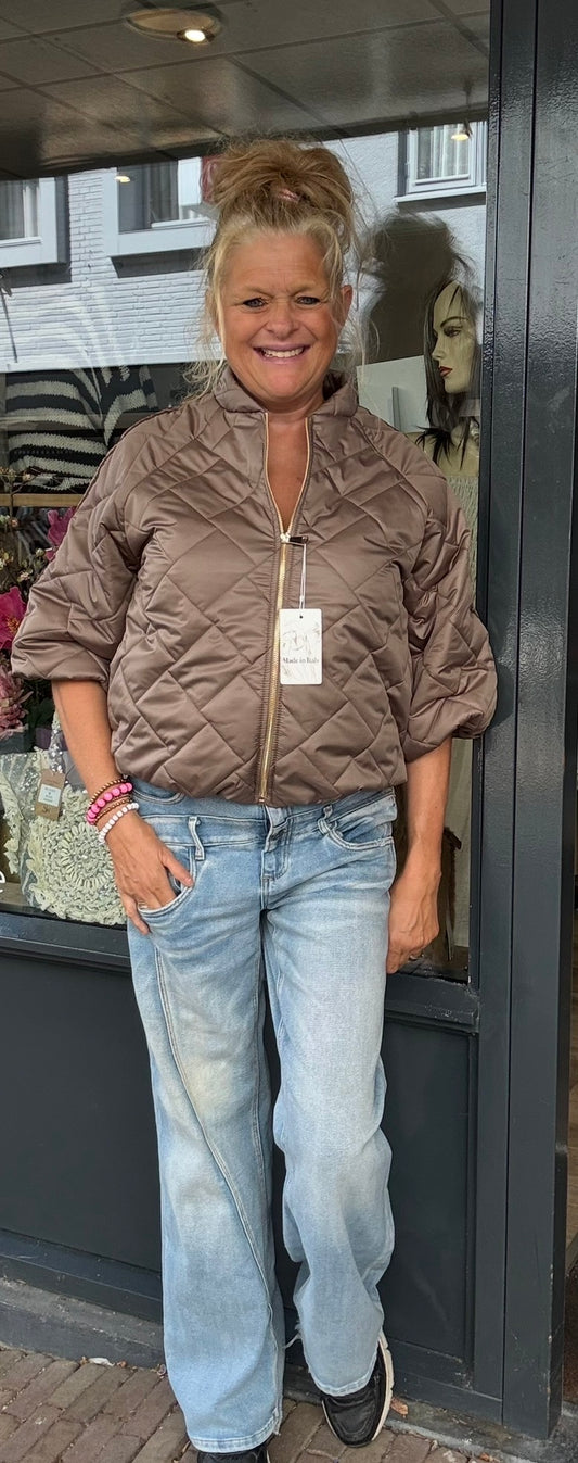 Gewatteerd Jack 3/4 Mouw Taupe - Nancfashion