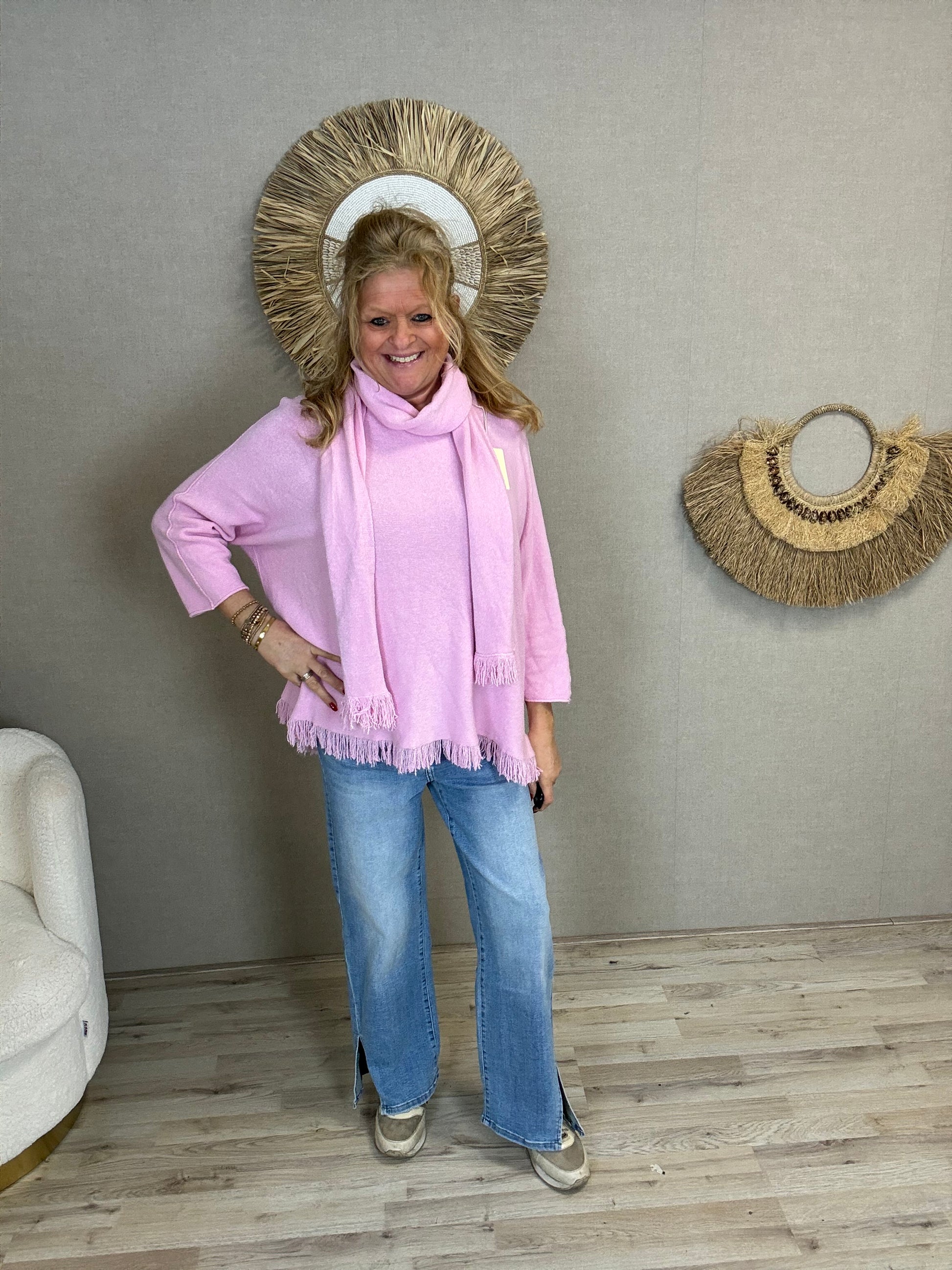 Trui Anouk met Sjaal licht roze - Nancfashion