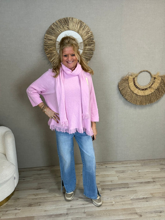 Trui Anouk met Sjaal licht roze - Nancfashion