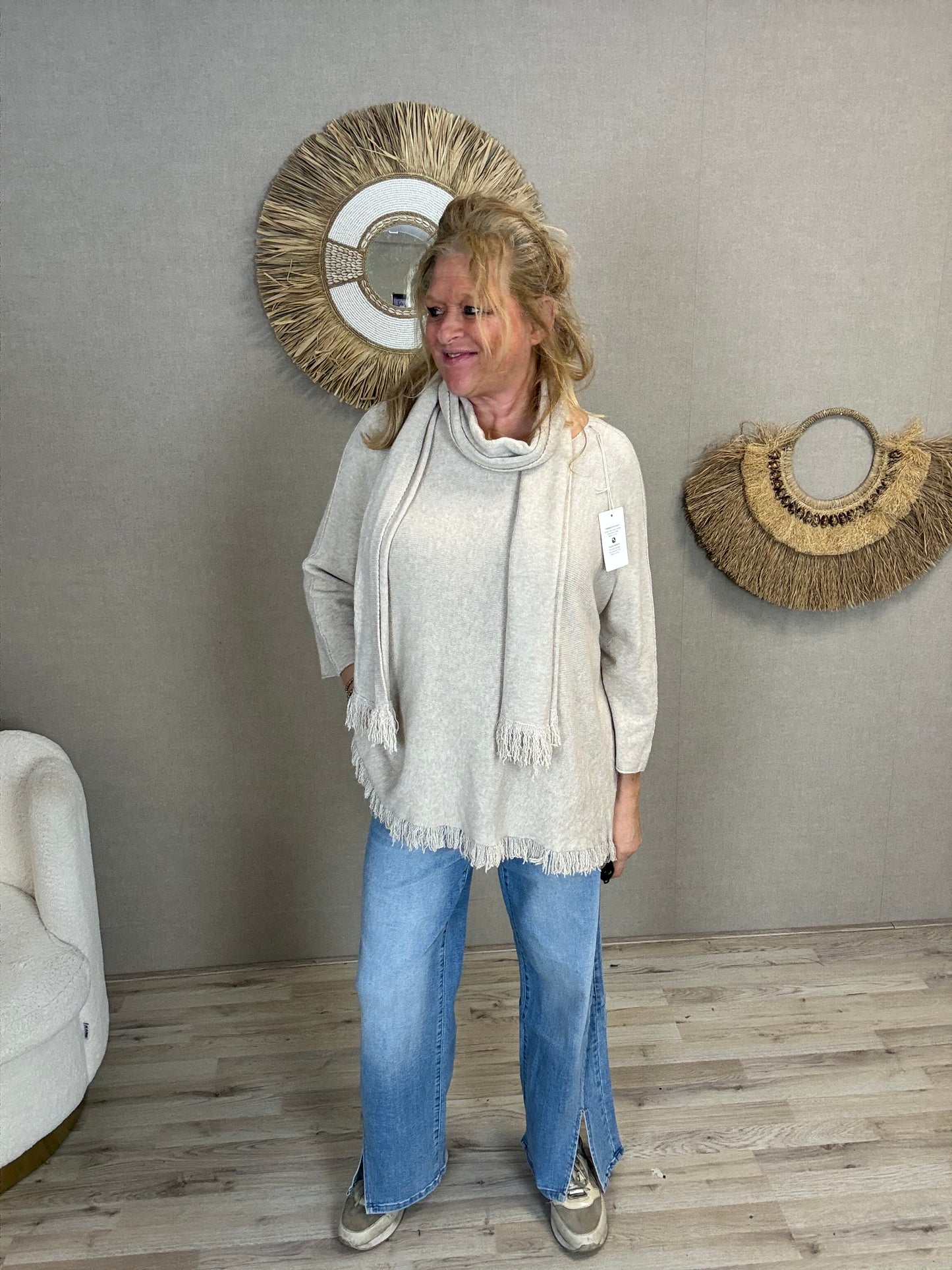 Trui Anouk met Sjaal Beige - Nancfashion