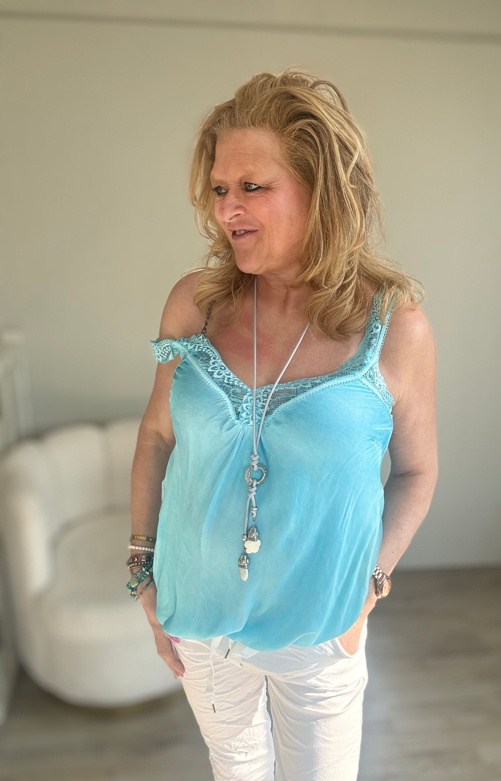 Silky Top Alicia Tuquoise - Nancfashion