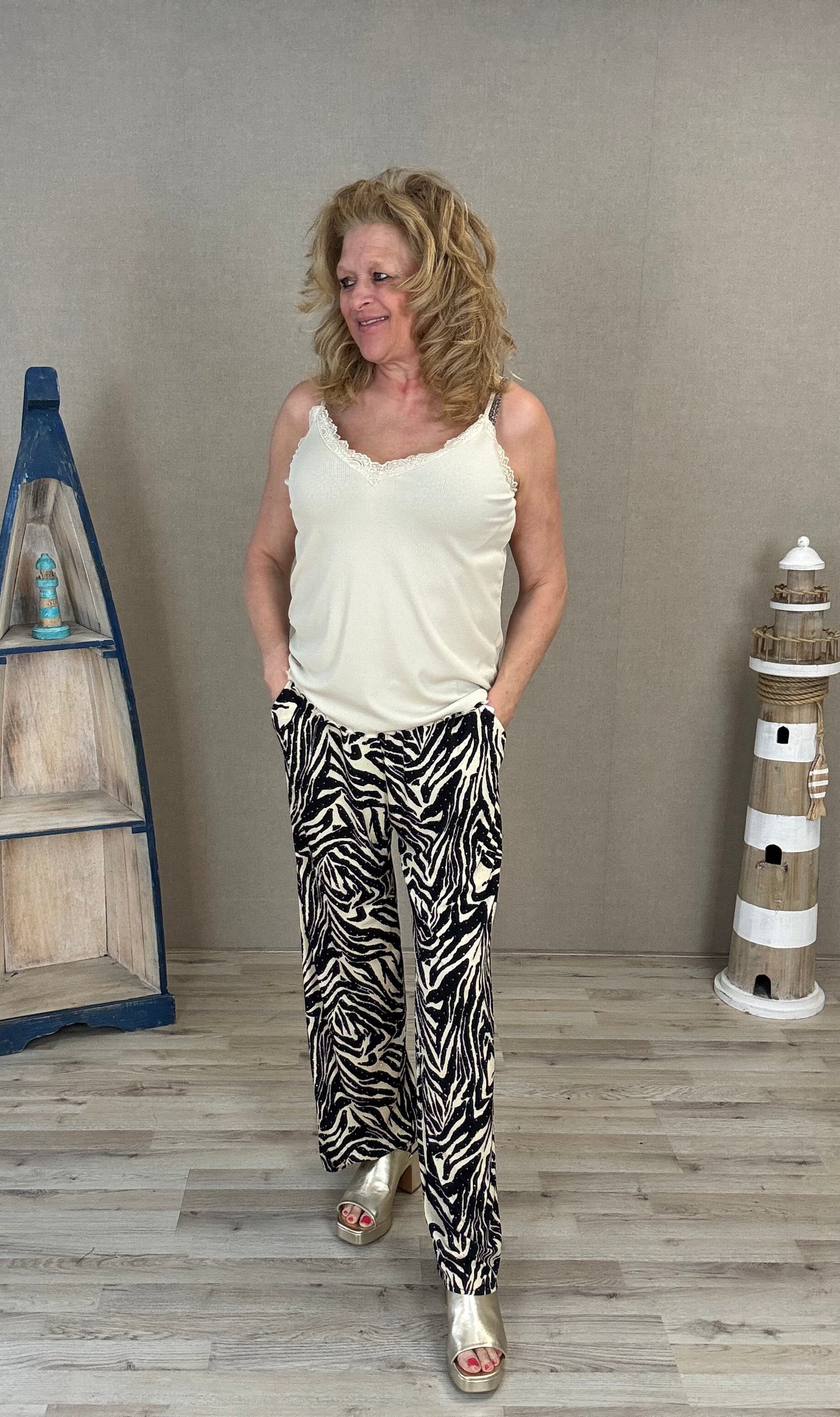 Wide Leg Zebra met strass