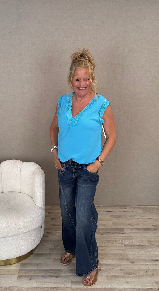 Top kant v-hals Blauw