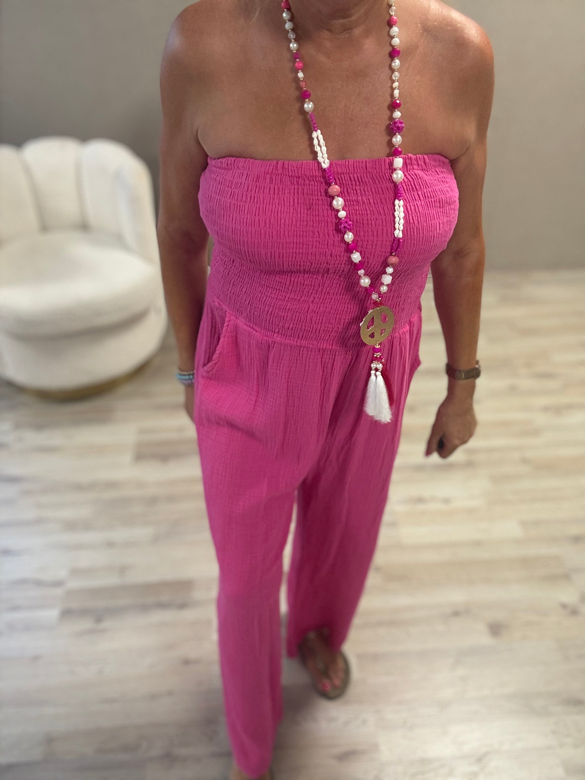 Jumpsuit Wafelstof Fuchsia