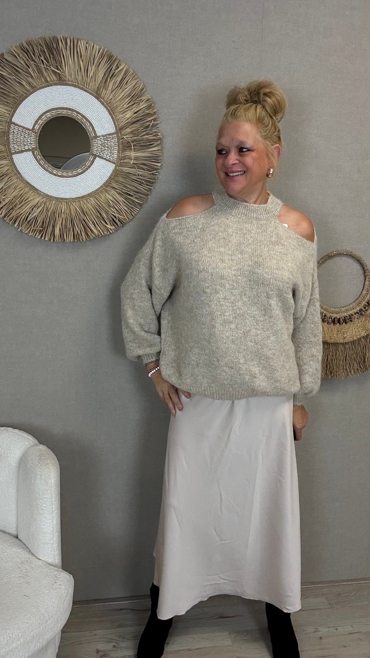 Silky Maxi Rok Beige - Nancfashion