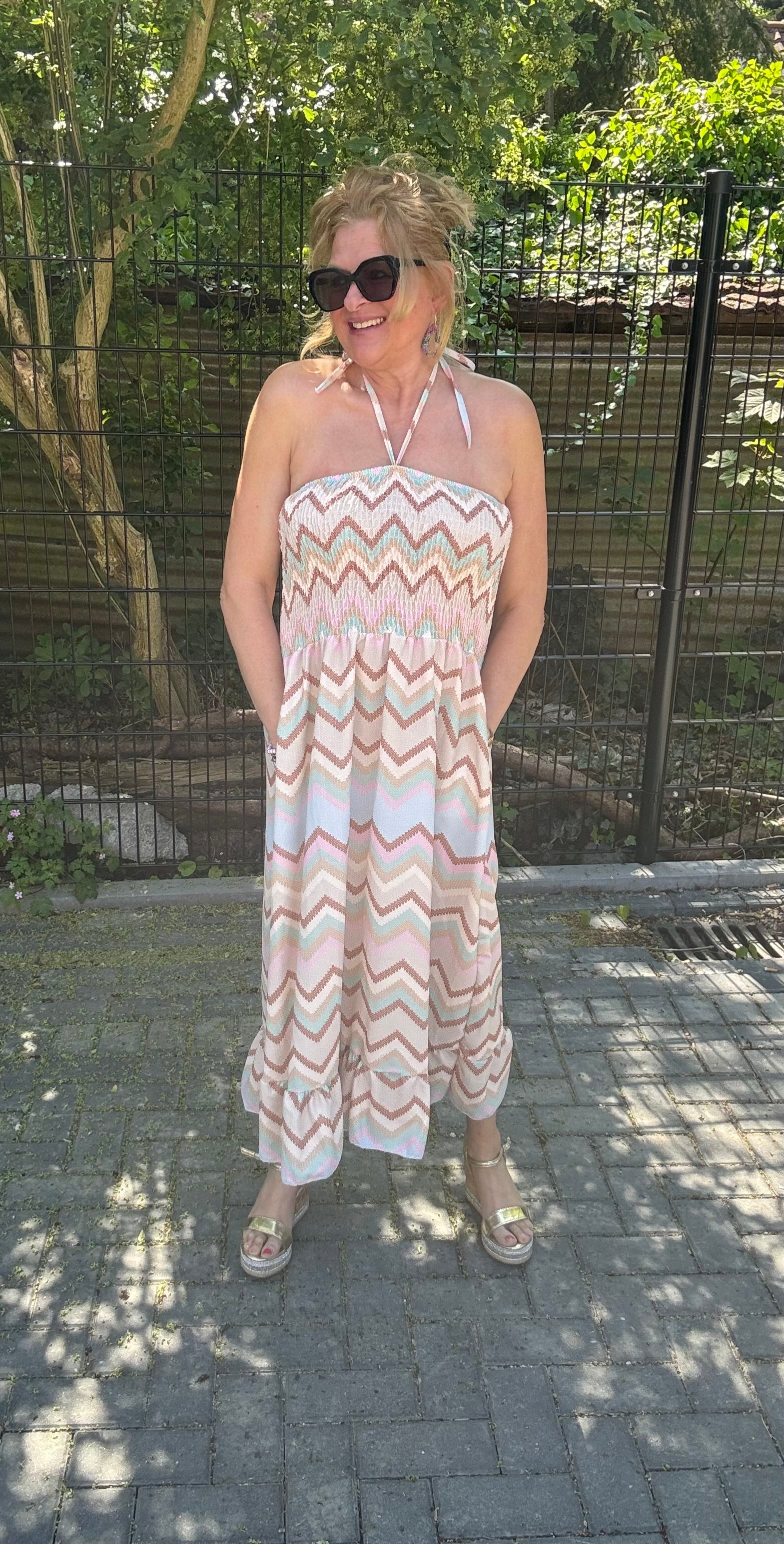 Strapless Jurk Zigzag Beige