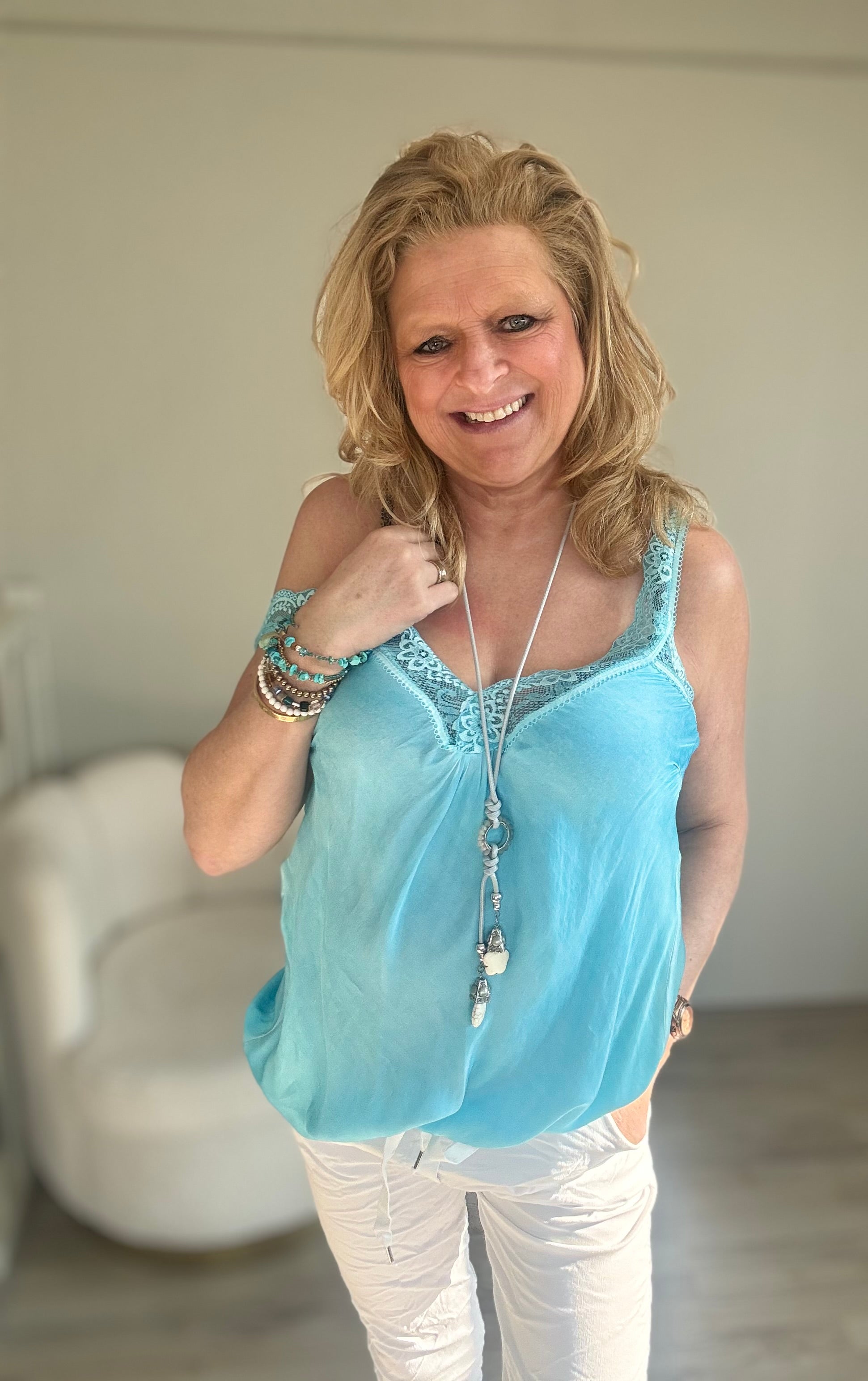 Silky Top Alicia Tuquoise - Nancfashion