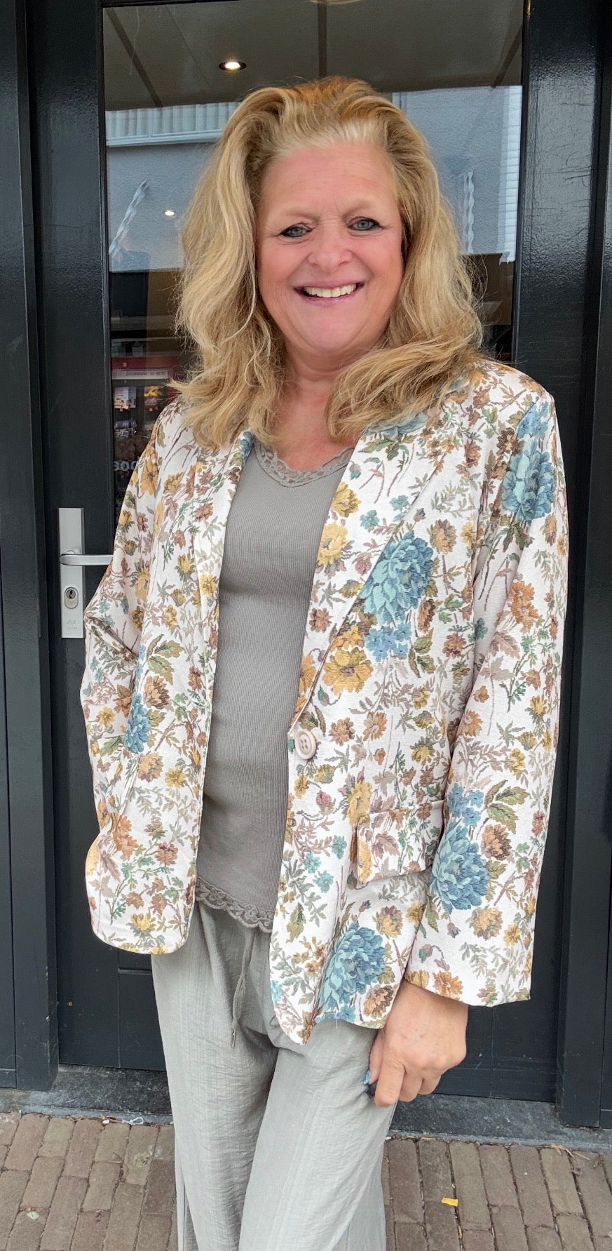 Blazer Flower okergeel blauw - Nancfashion