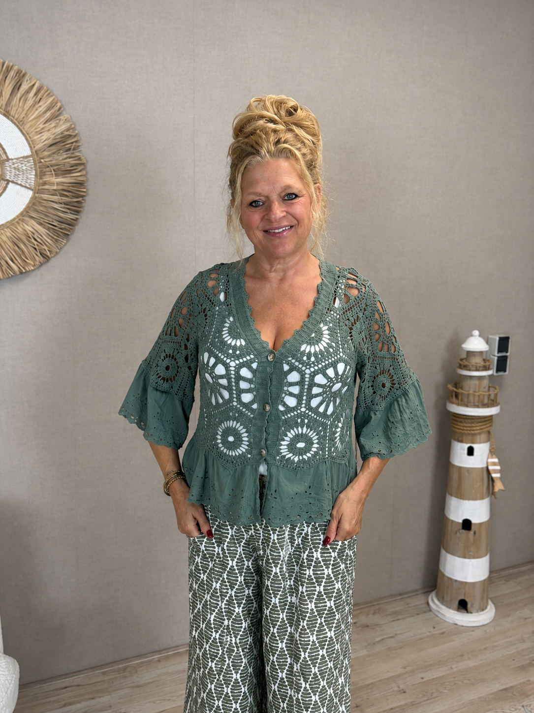 Gehaakt Vestje Met Broderie Details Groen