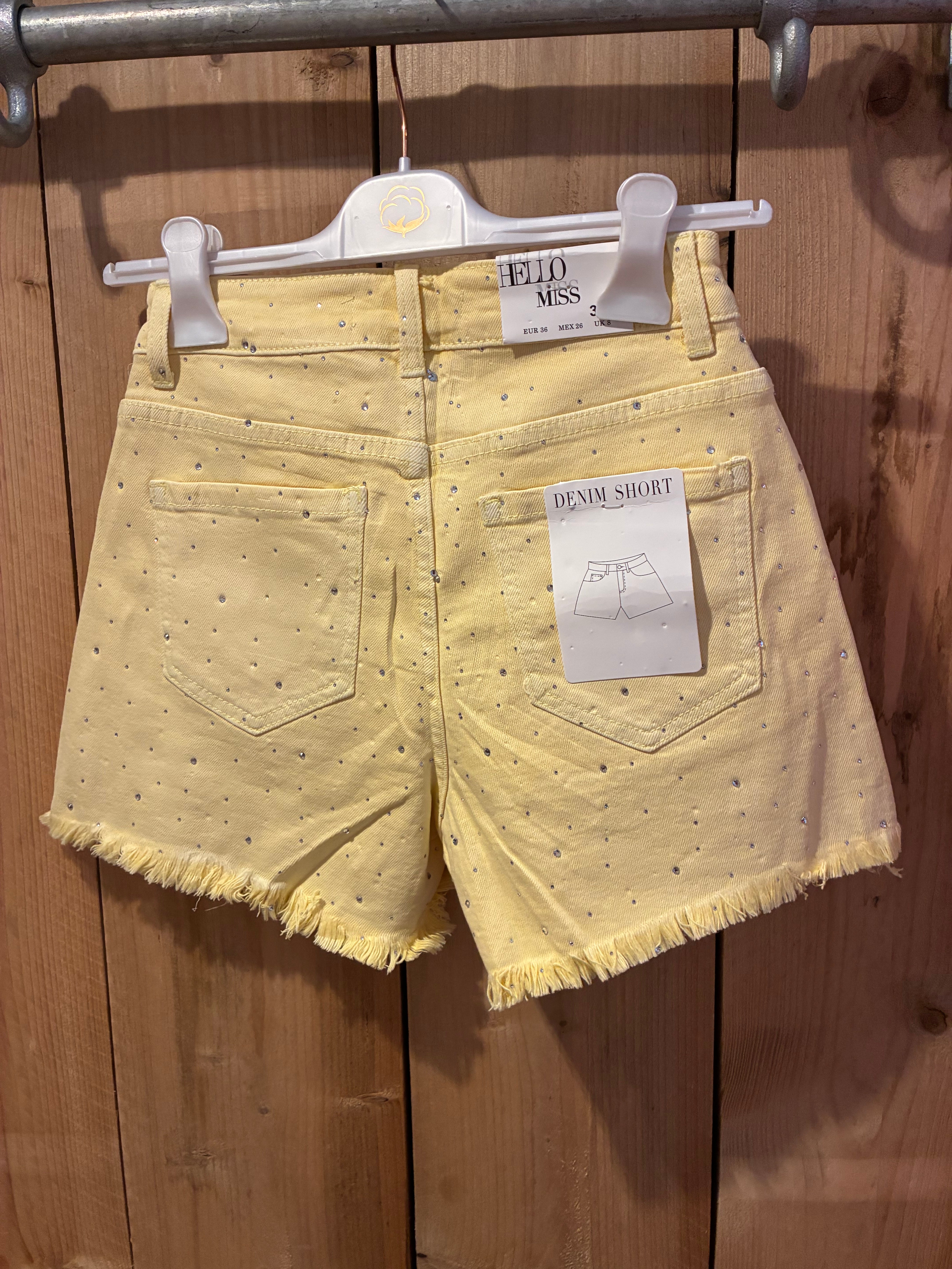 Hello Miss Denim Short Strass – Geel