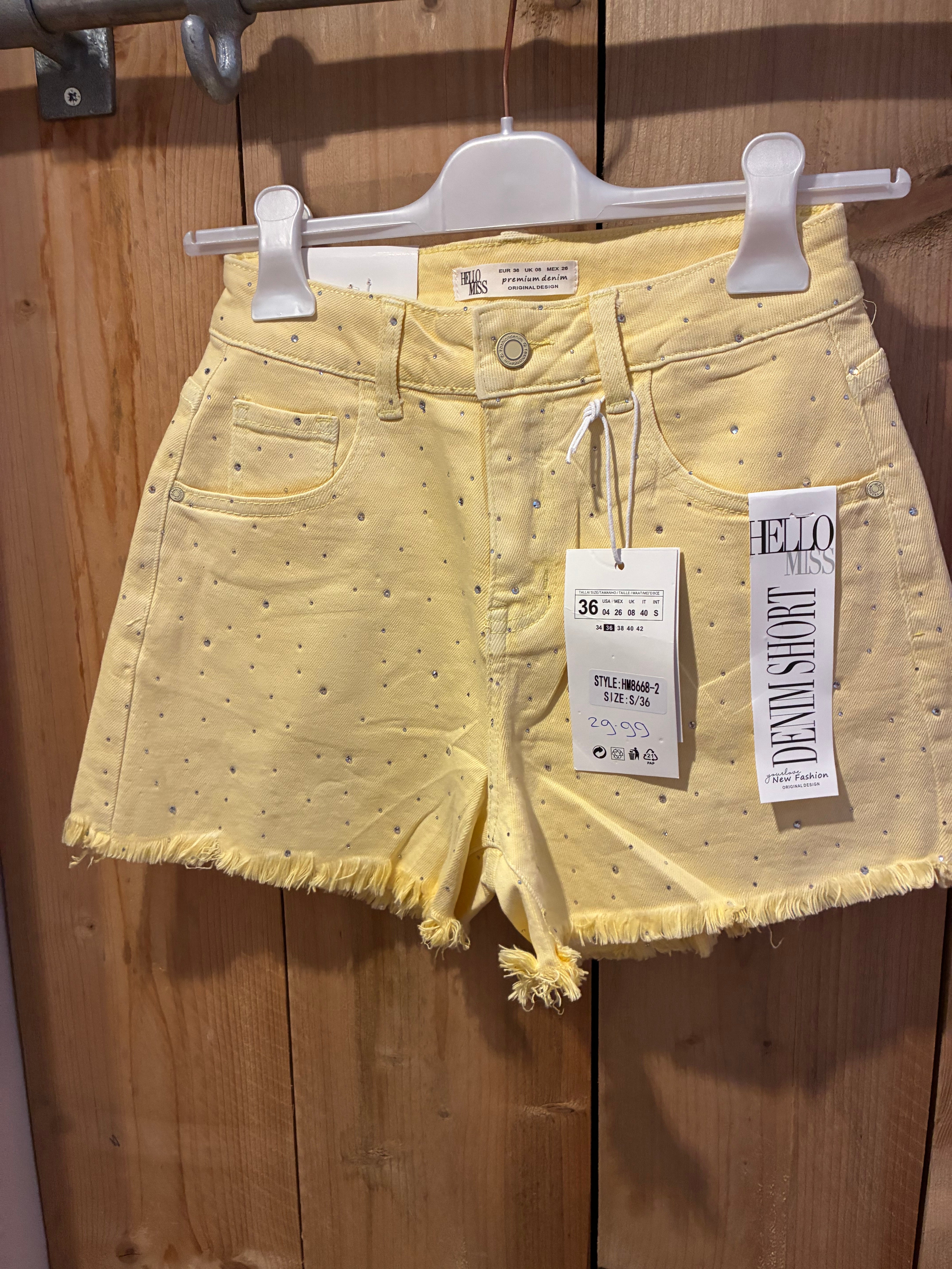 Hello Miss Denim Short Strass – Geel