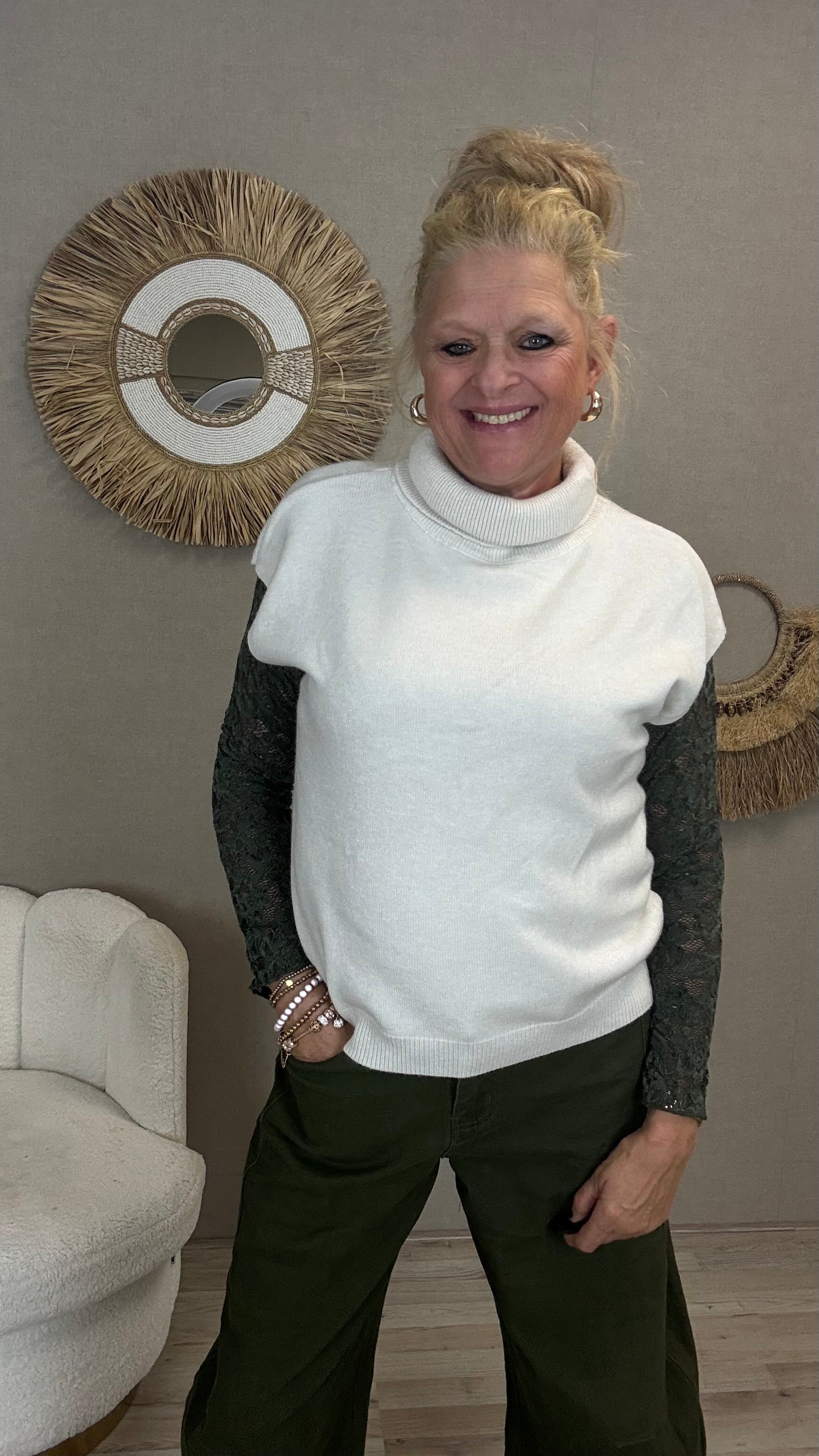 Coltruitje met korte mouwen-Off White