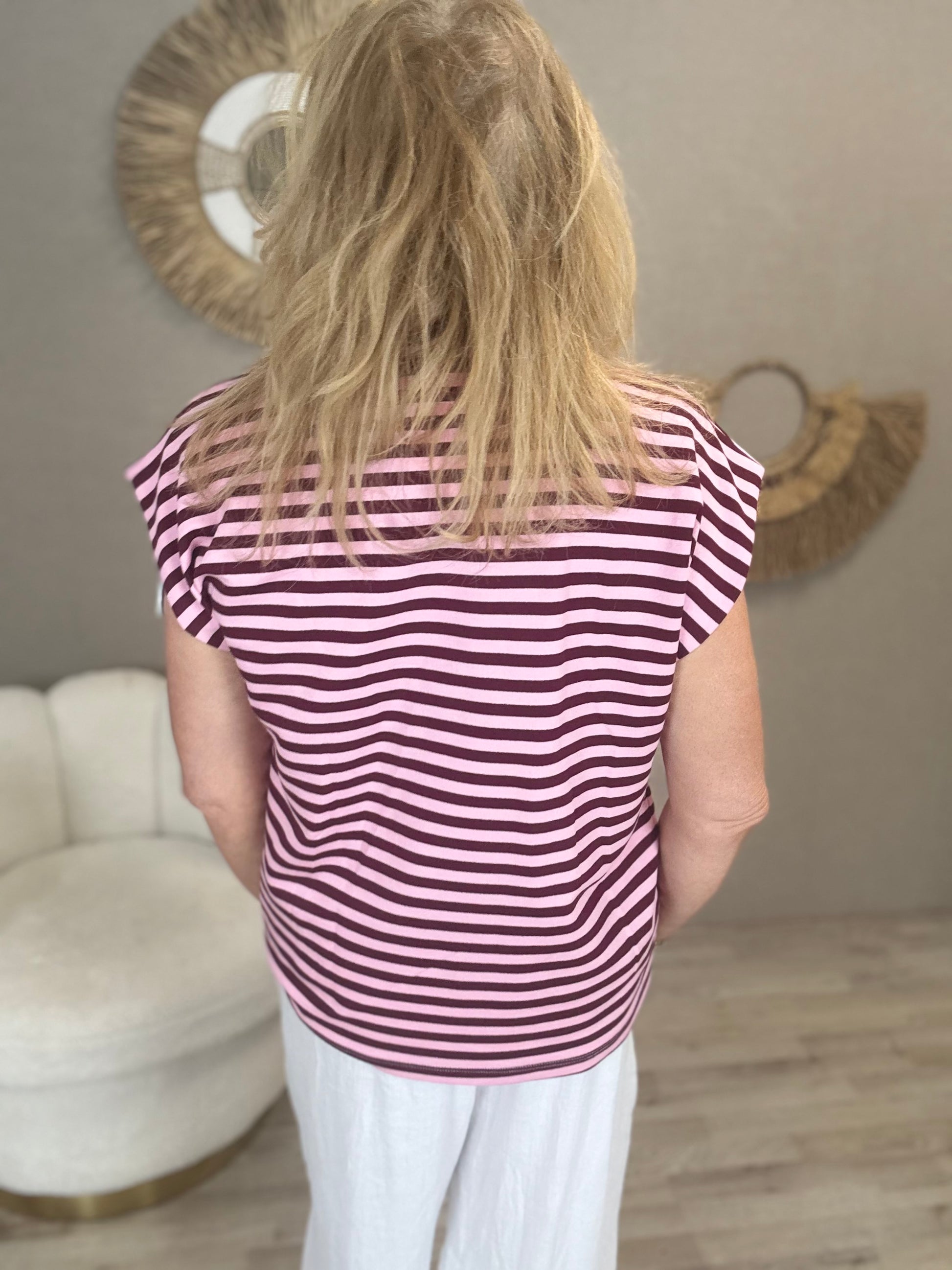 Striped Shirt Mooij-Bordeaux m/Roze - Nancfashion