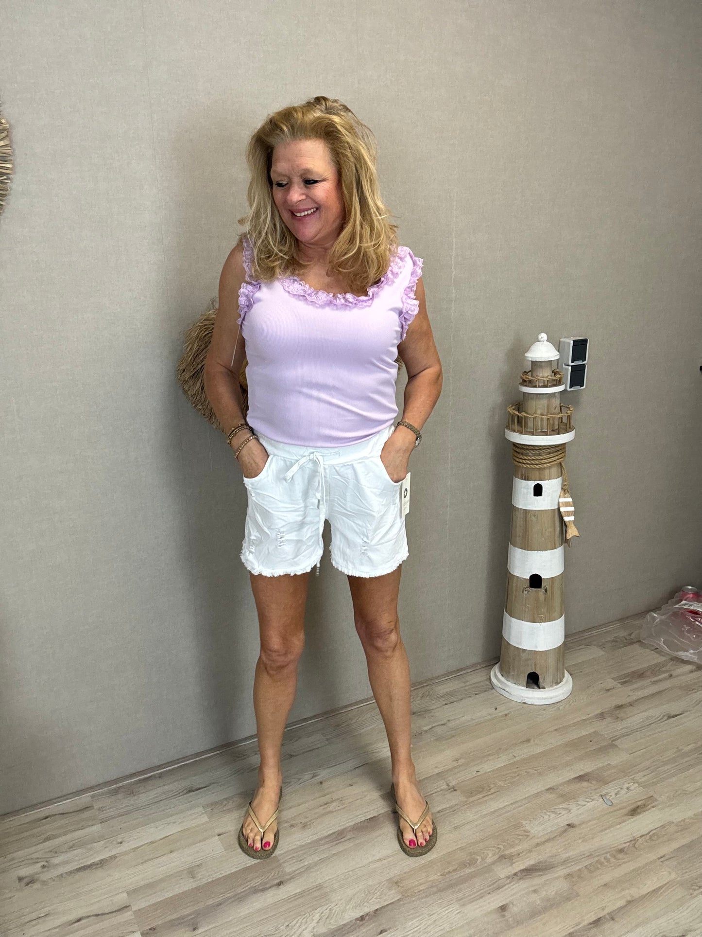 Stretch Short Rafels  Wit