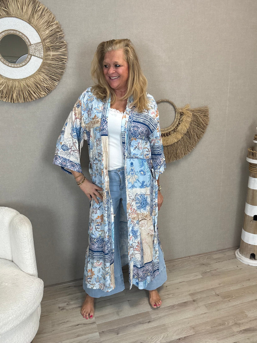 Kimono Boho Flower Blauw - Nancfashion