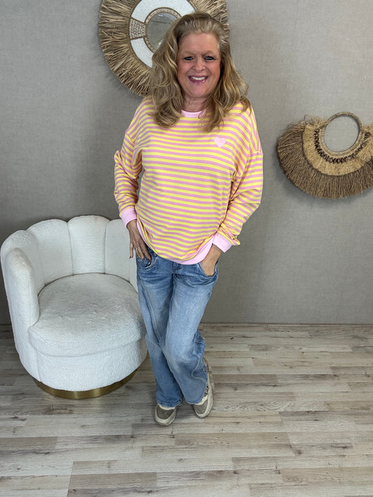 Sweater Mooij Striped Yellow Roze