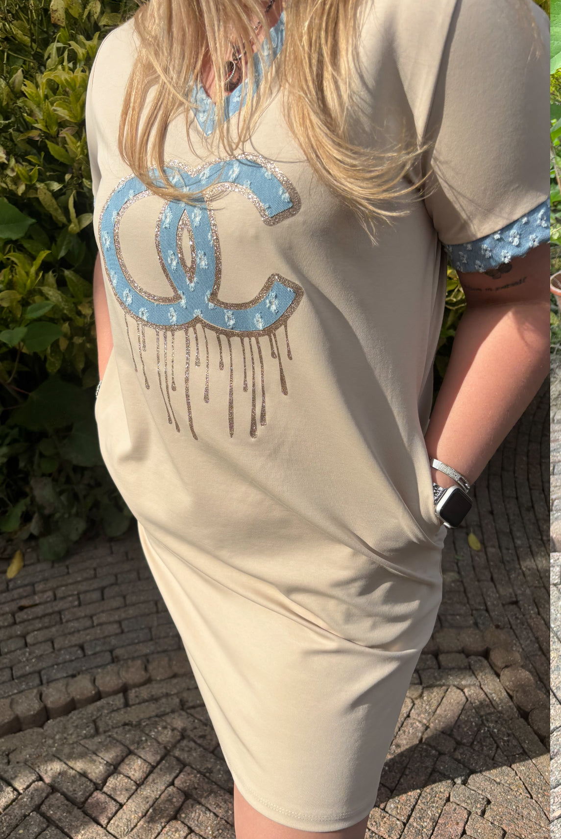 Jogg Jurkje met Demin print Beige