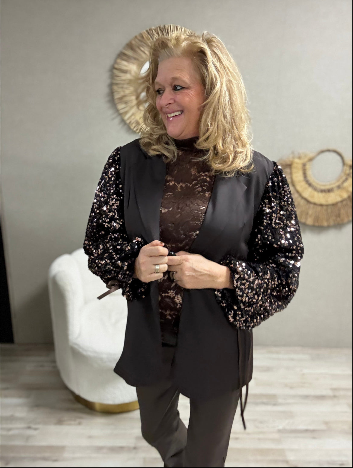 Blazer met pailletten mouwen Choco