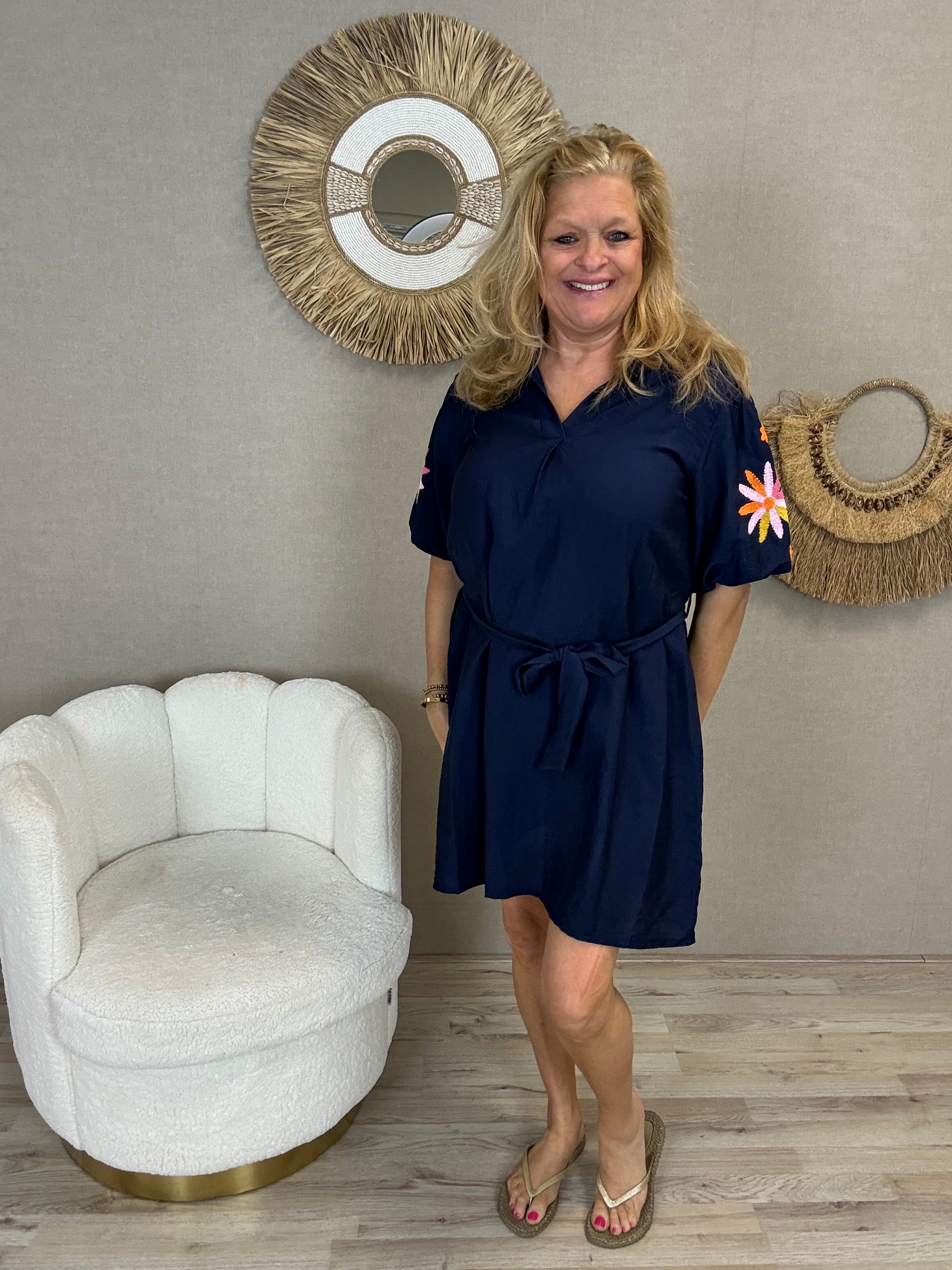 Summer Flower Dress Donkerblauw - Nancfashion