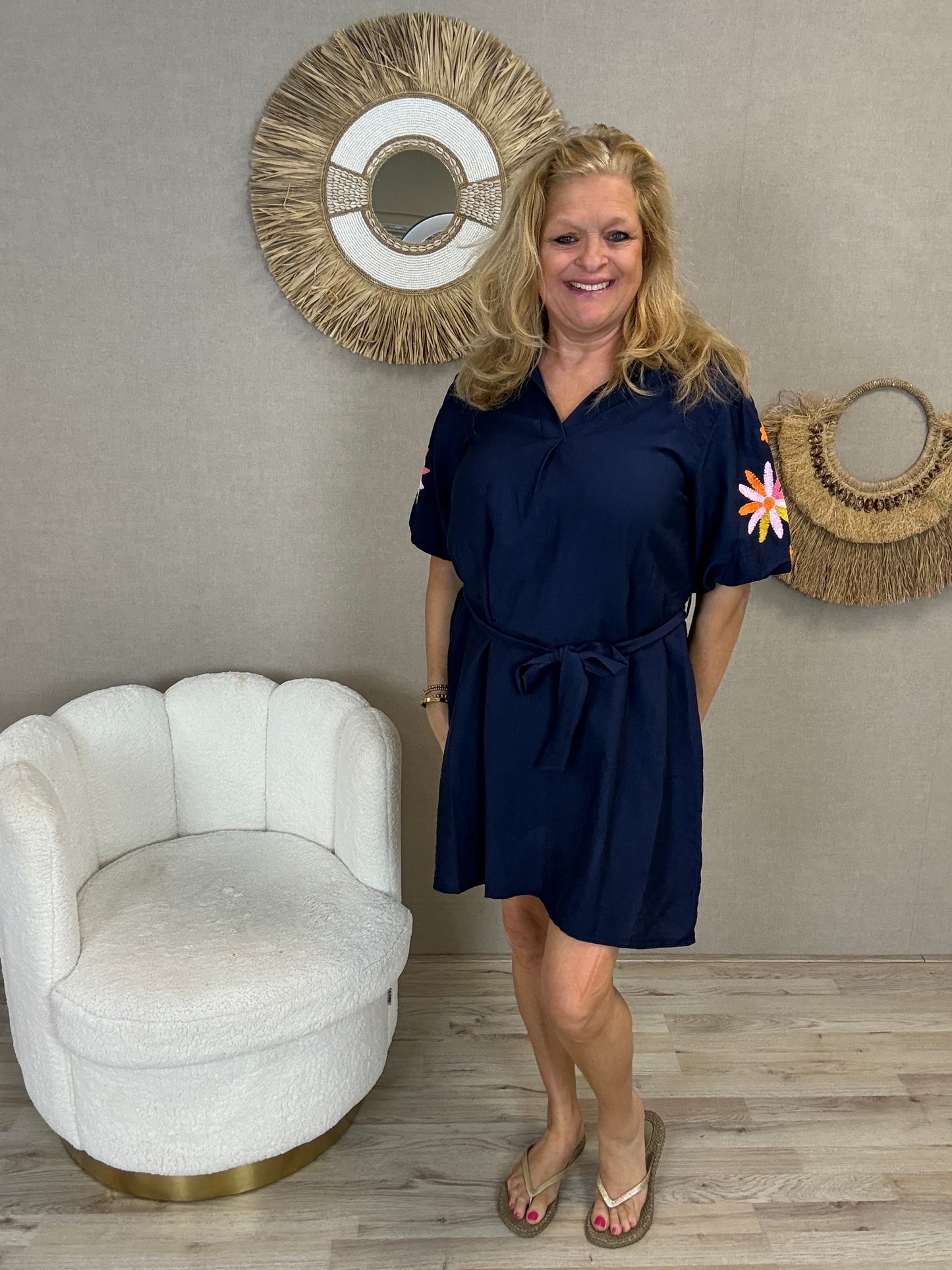 Summer Flower Dress Donkerblauw - Nancfashion