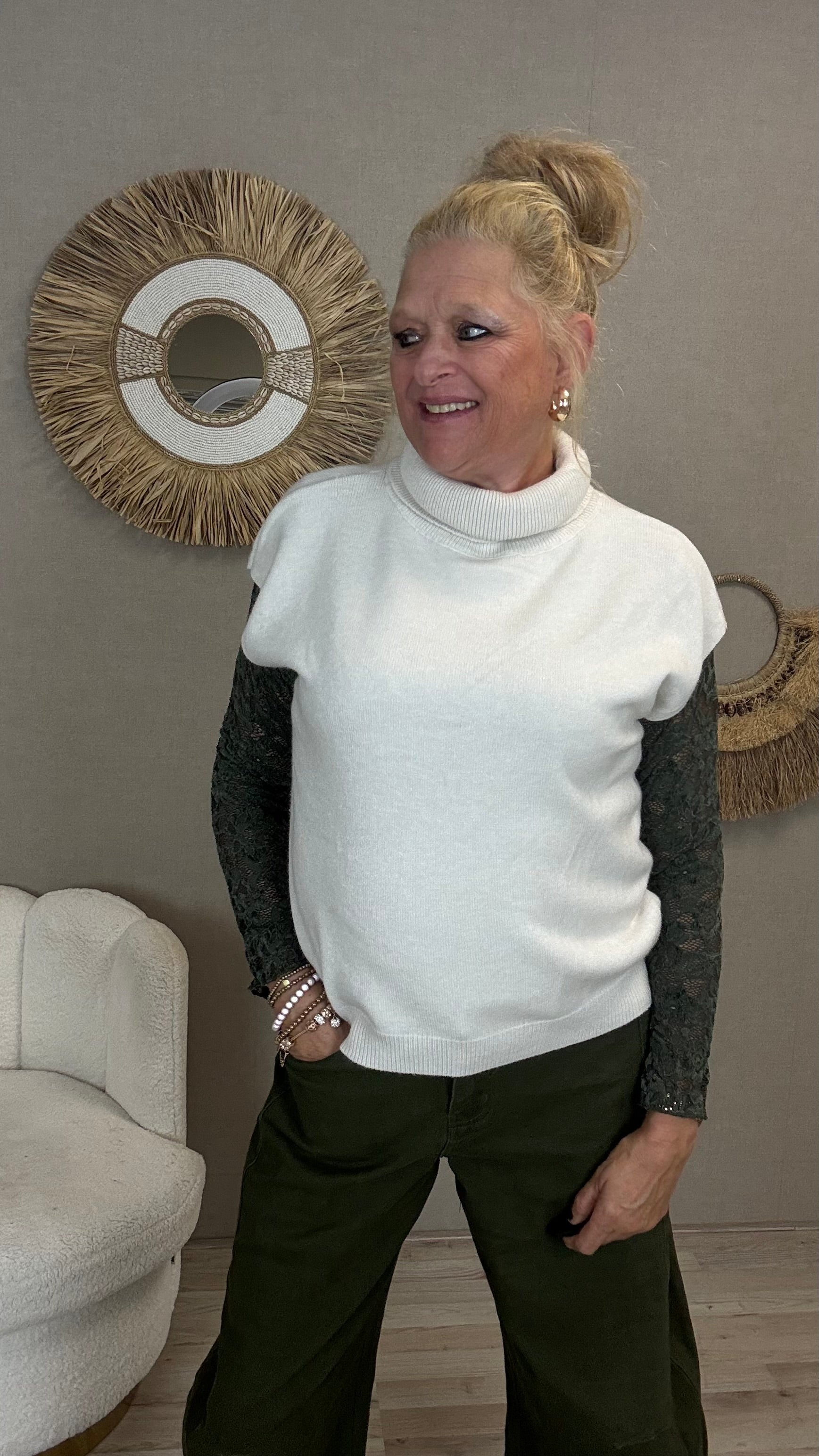 Coltruitje met korte mouwen-Off White
