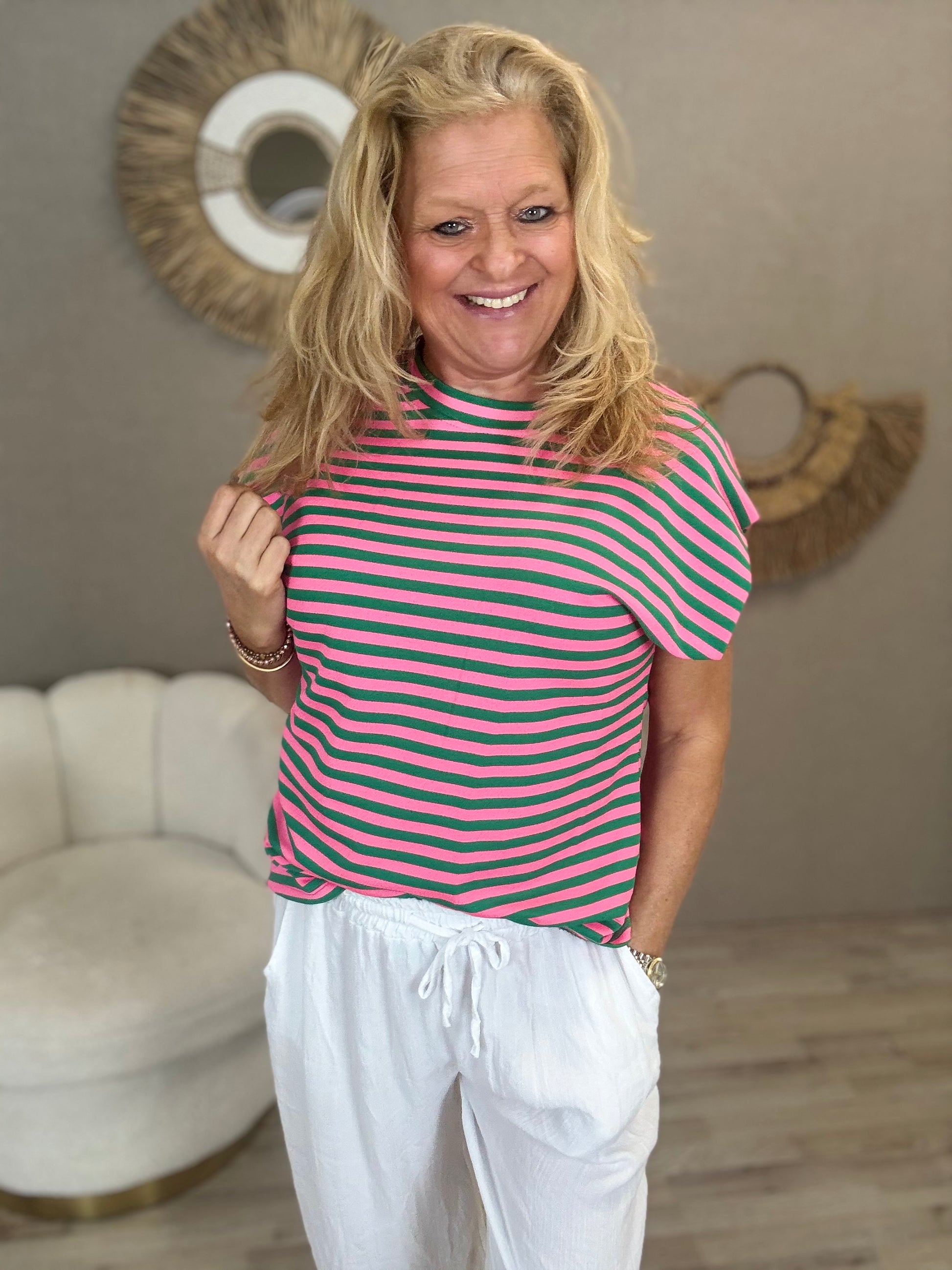 Striped Shirt Mooij-Bordeaux m/Roze - Nancfashion