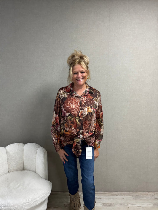 Print Blouse met Lurex draadje Bruin