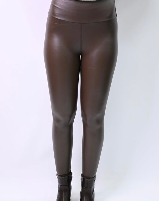 Leatherlook Legging Norfy Donkerbruin Hoge band