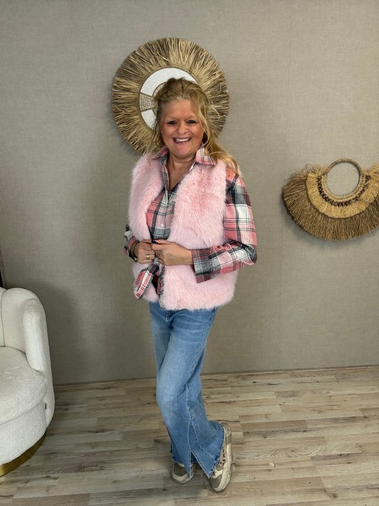 Blouse Ruit met strass roze/grijs - Nancfashion