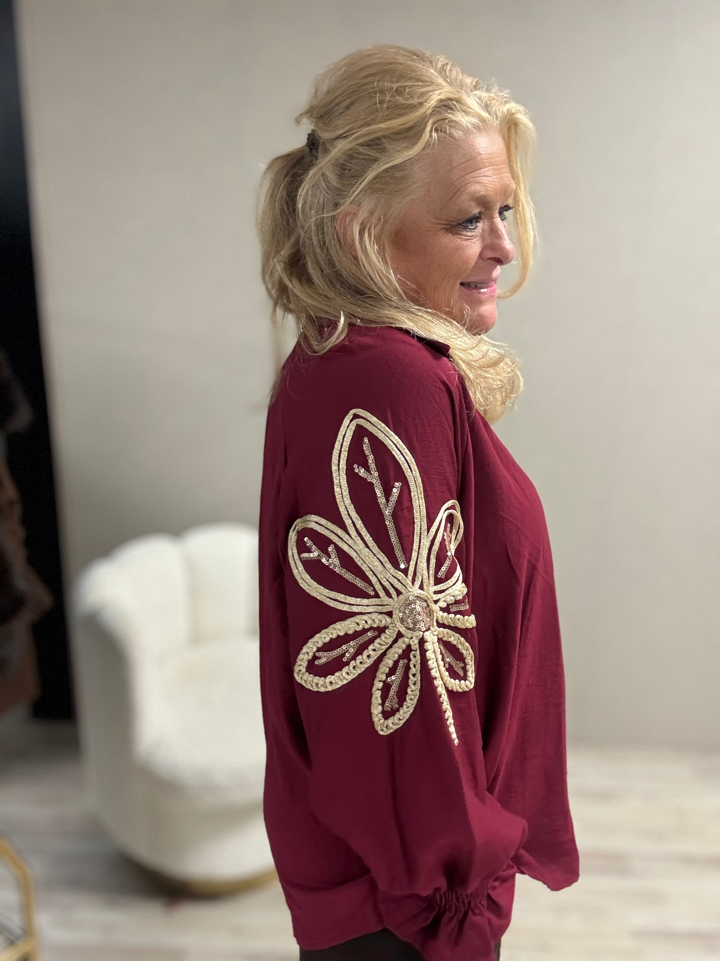Top met mouwborduursel G. Ricceri Bordeaux