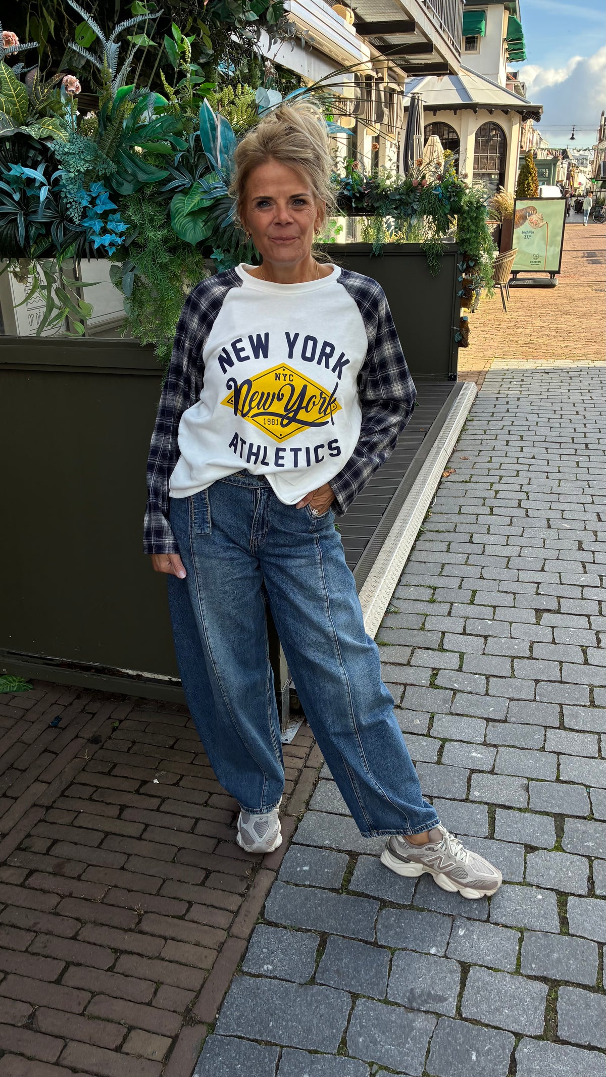 New york shirt met ruitjes mouw - Wit / Blauw