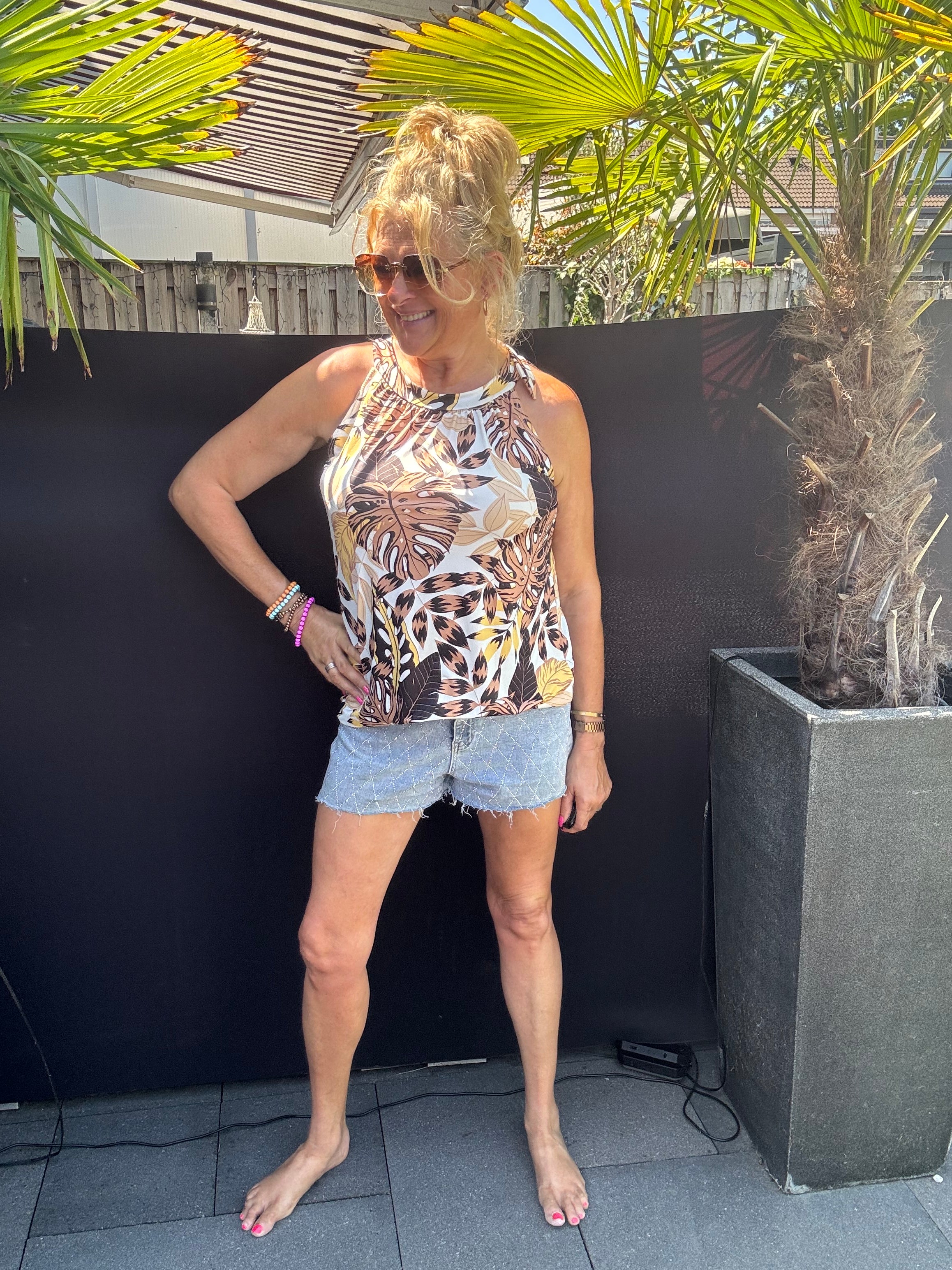 Halter Top  bladeren bruin geel