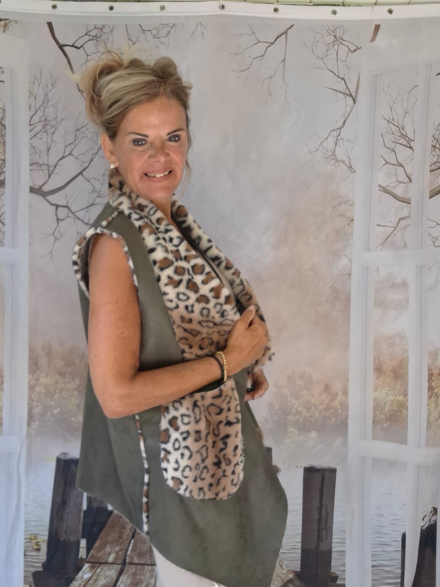 Gillet Sem Groen/leopard Twee kanten draagbaar