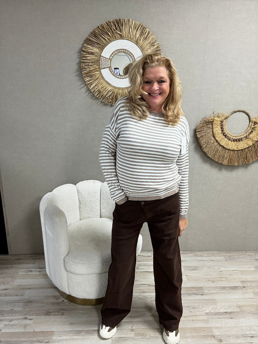 Trui striped Beige