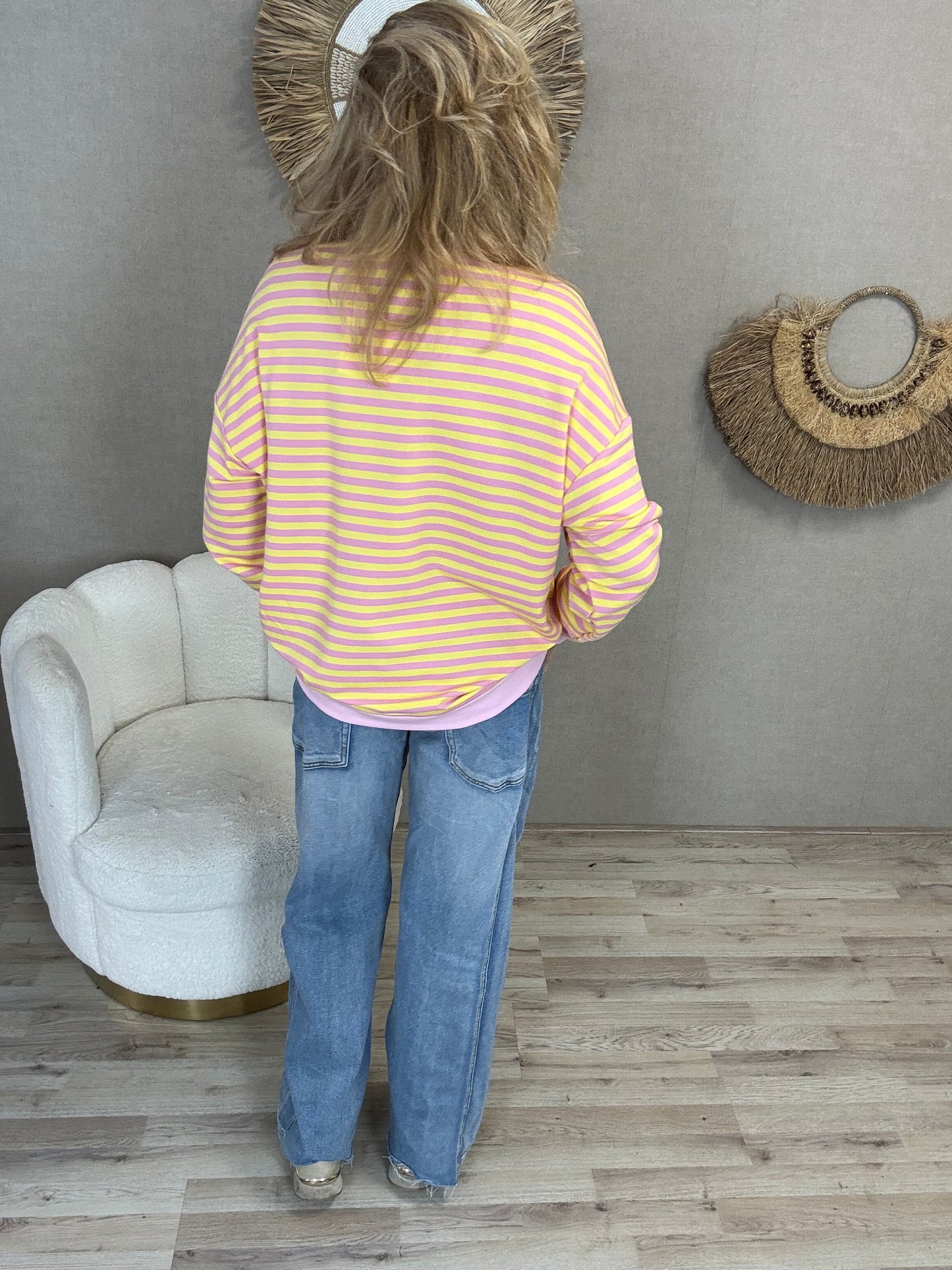 Sweater Mooij Striped Yellow Roze