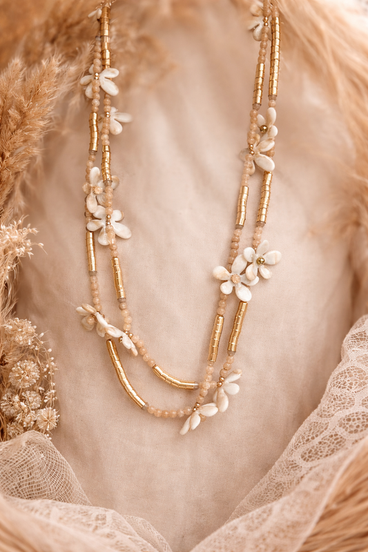 Boho Bloemen ketting Beige - Nancfashion