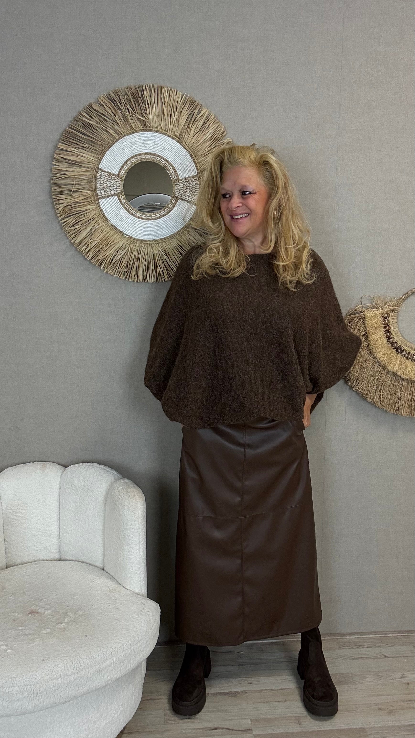 Leatherlook Rok Lizzy Bruin - Nancfashion