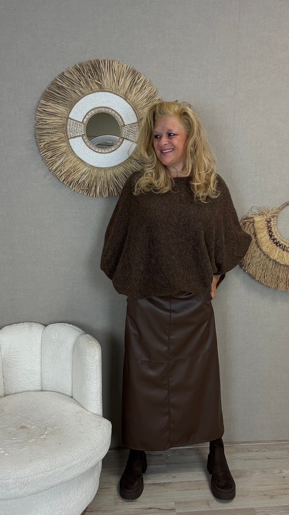 Leatherlook Rok Lizzy Bruin - Nancfashion