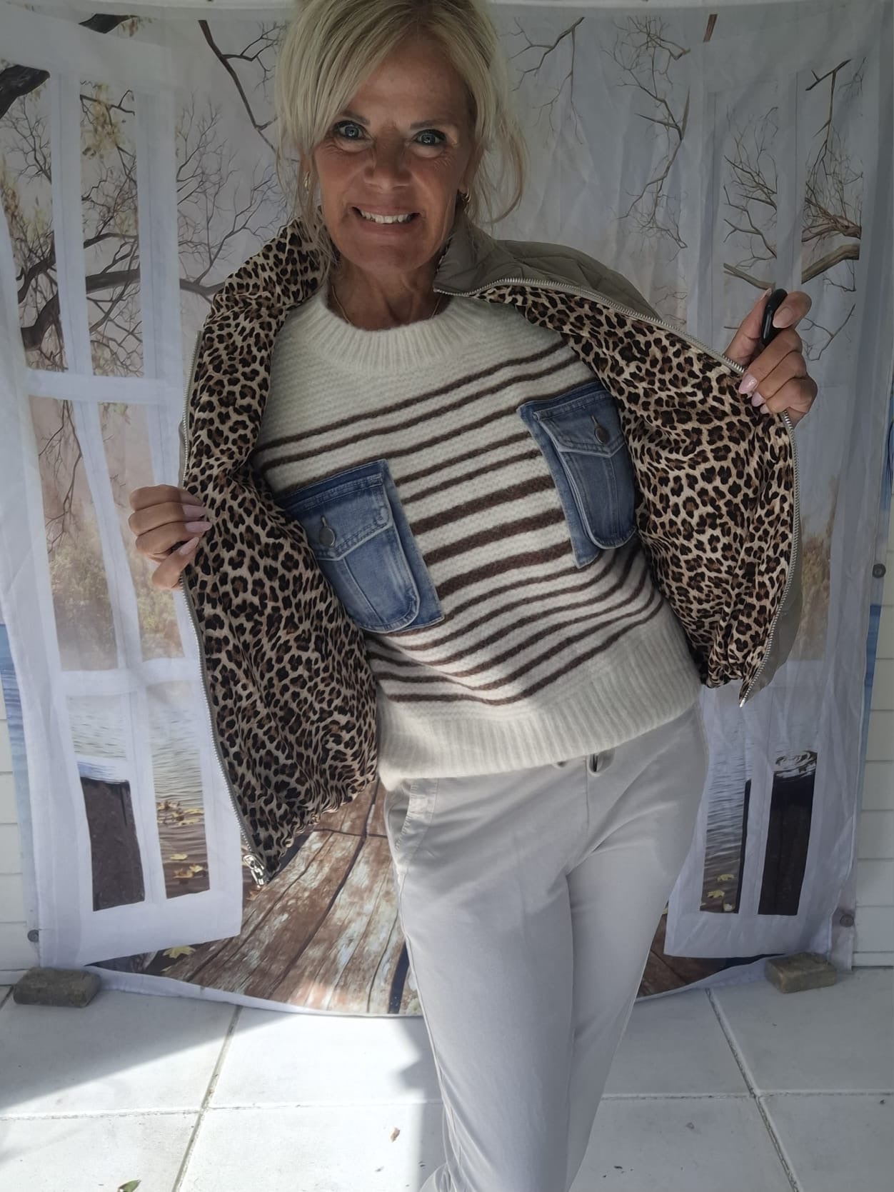 2 in 1 bodywarmer taupe/leopart