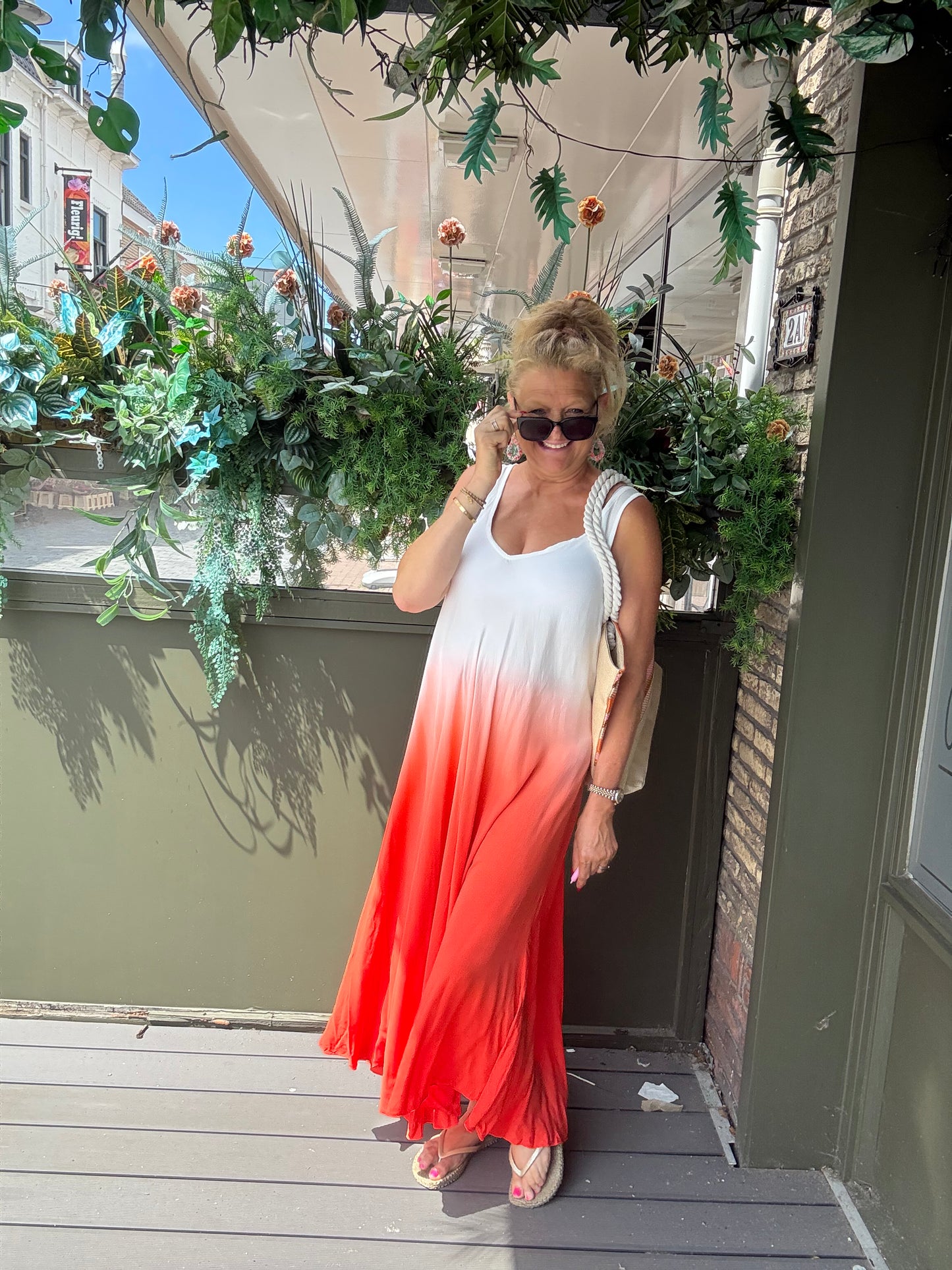 Maxi Jurk Sunset Wit/Koraal