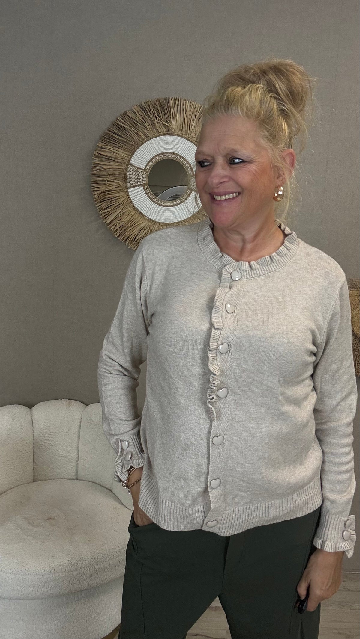 Vest Amour – Hartjesknoopjes Beige/Malange