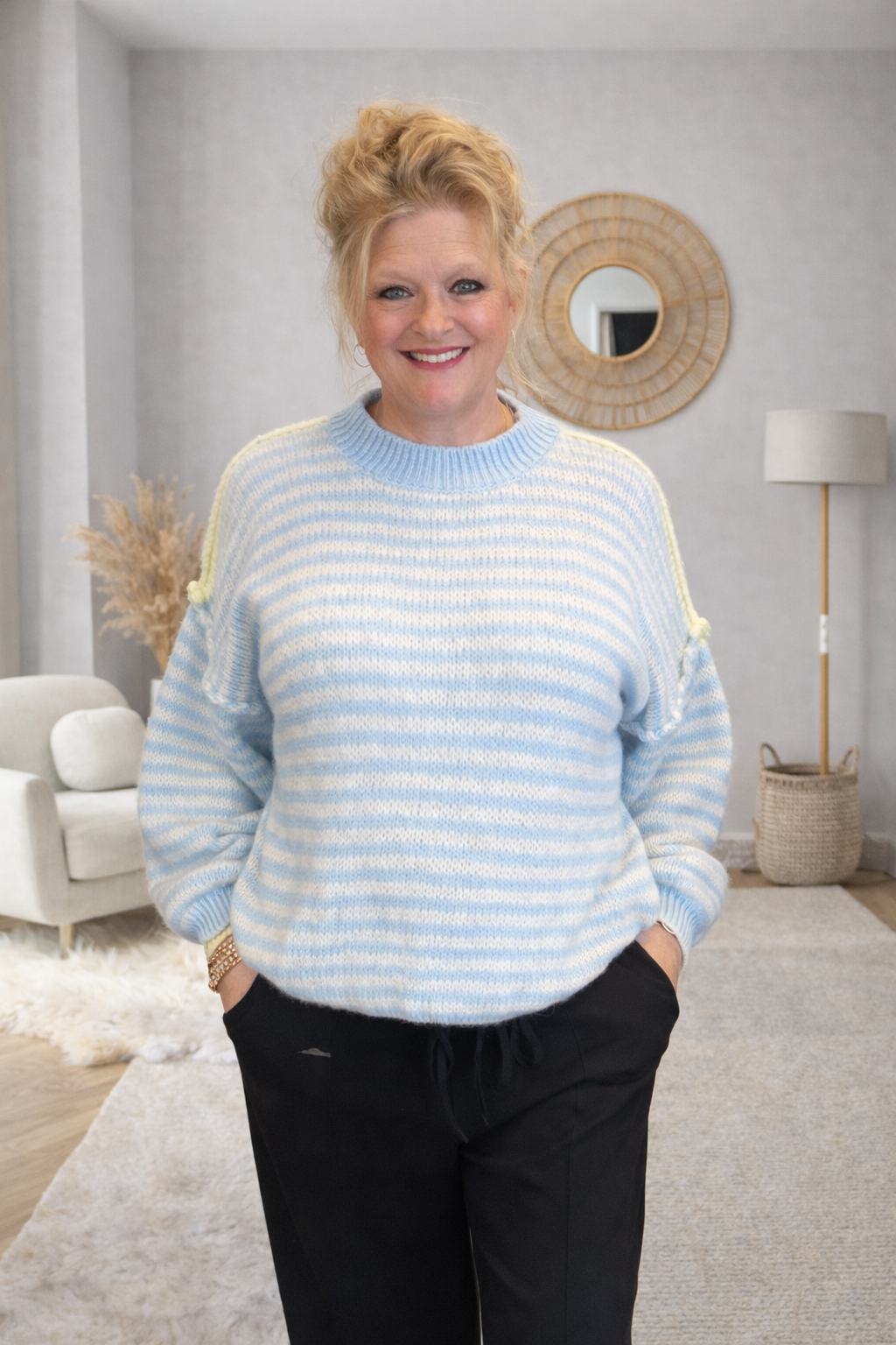 Gebreide trui met ronde hals Stripe Blauw