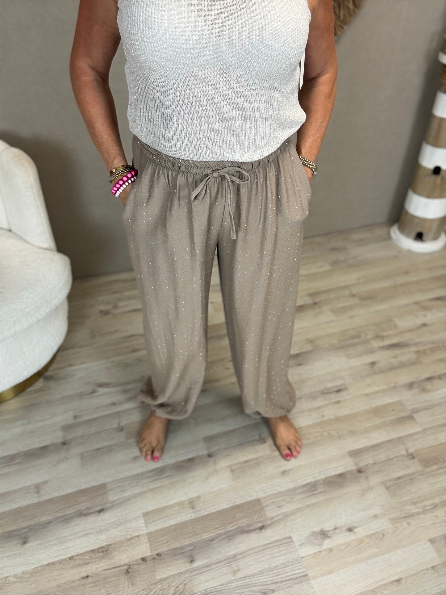 Strass Boho Broek Taupe