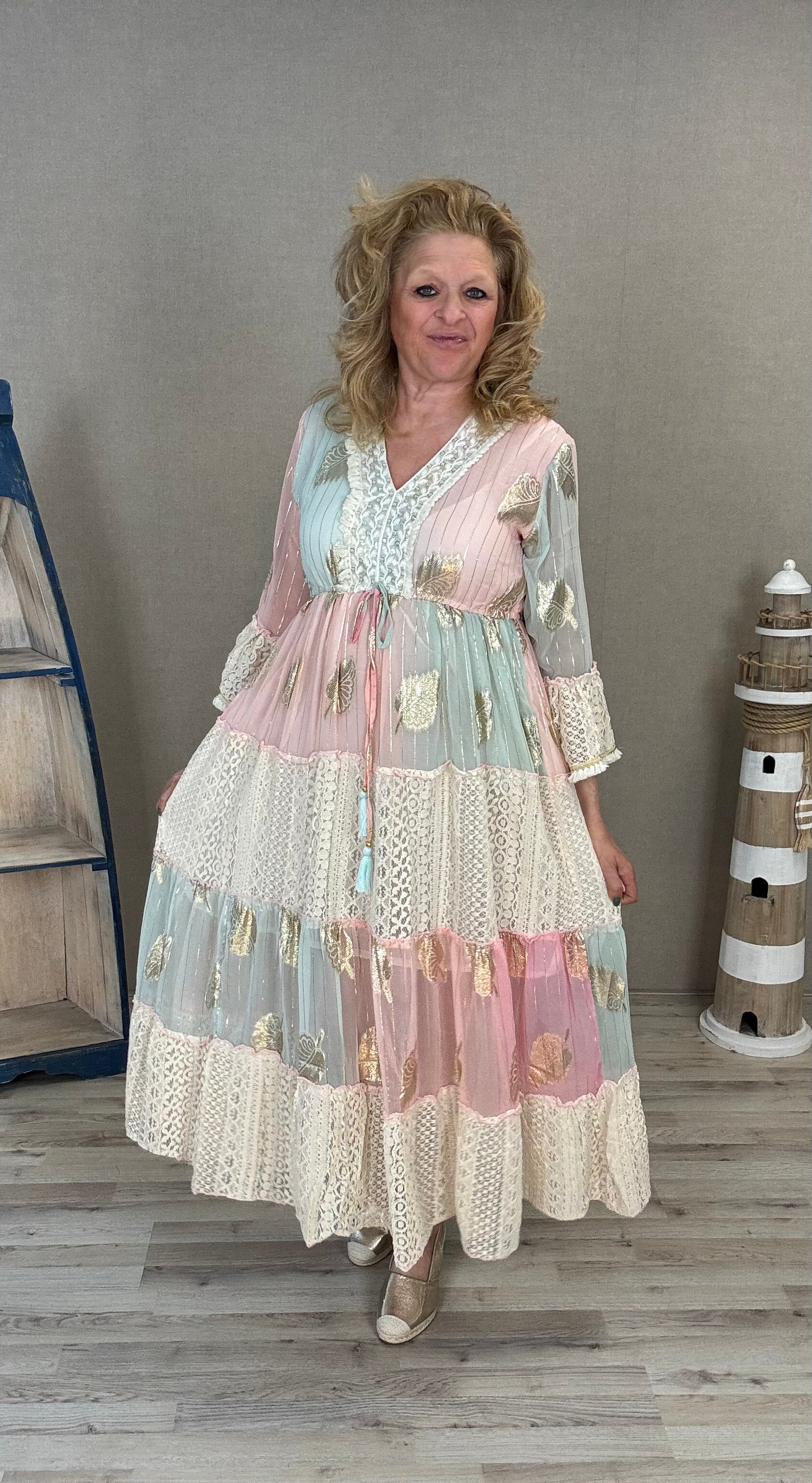 Maxi Dress Boho roze/blauw